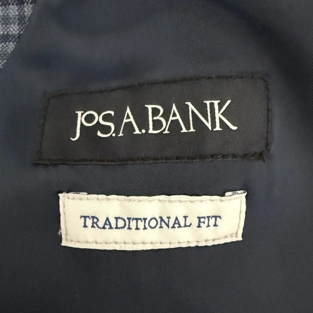 Jos. A. Bank Mens 46 Long Blazer Blue Micro Check Wool Blend Traditional Fit